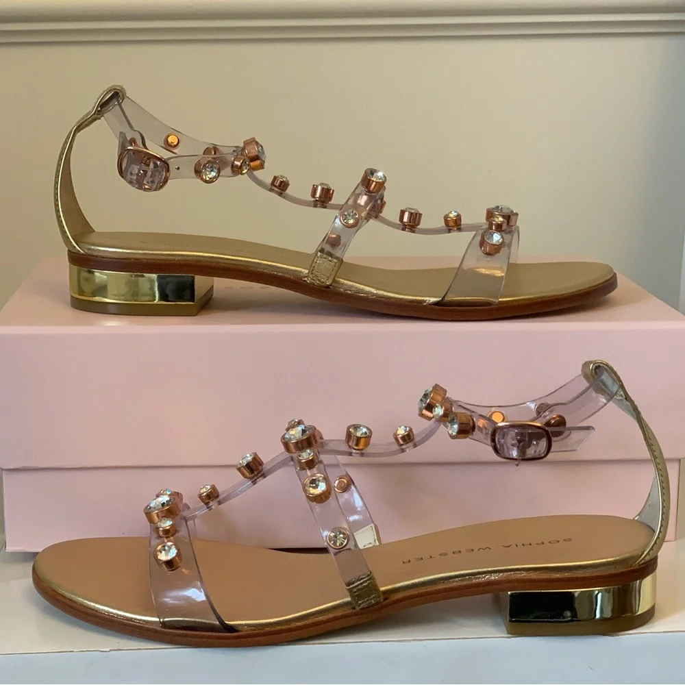 Sophia Webster Dina Flat Sandal Gold Silver rhinestone jelly Sz 39 NEW w/ box - Picture 12 of 16